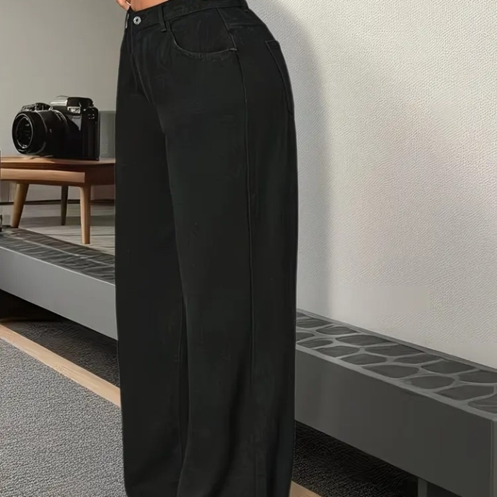 Black High-Waisted Stretch Denim Wide-Leg Jeans NEW!